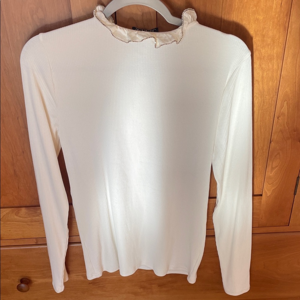 J. Crew Cream Ruffle-Trim Ribbed Long-Sleeve Henley - Picture 4 of 4